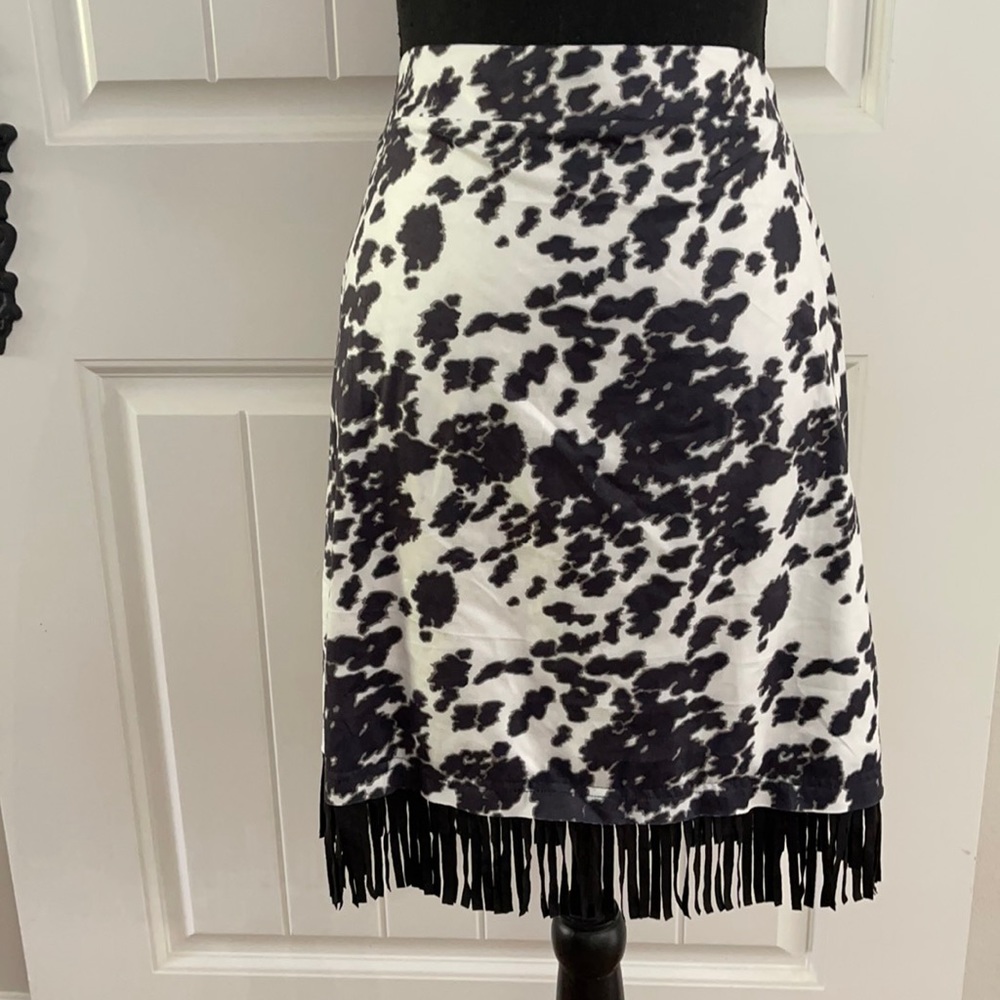 Cow print fringe skirt
